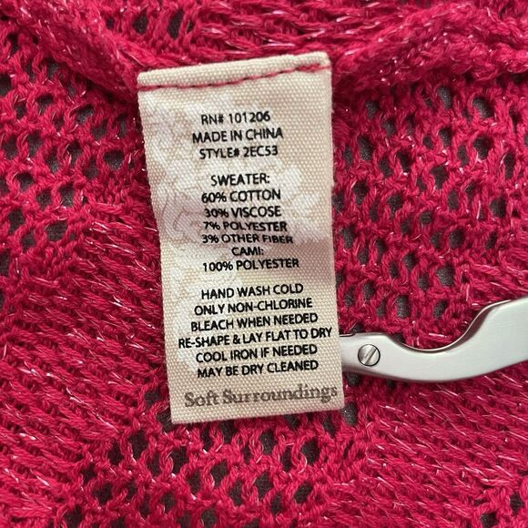 SOFT SURROUNDINGS Sweater Top Cover-Up Size Medium Crochet Fuchsia Pink EUC - Picture 15 of 16